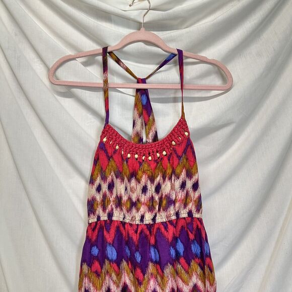 Boho Western XXL‎ 2XL Sleeveless Chevron Print Multicolor Maxi Dress Beach - Picture 2 of 10